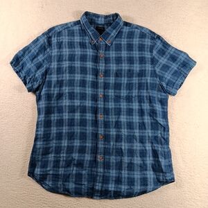 J Crew Shirt Mens XL Blue Baird Mcnutt Irish Linen Plaid Chambray